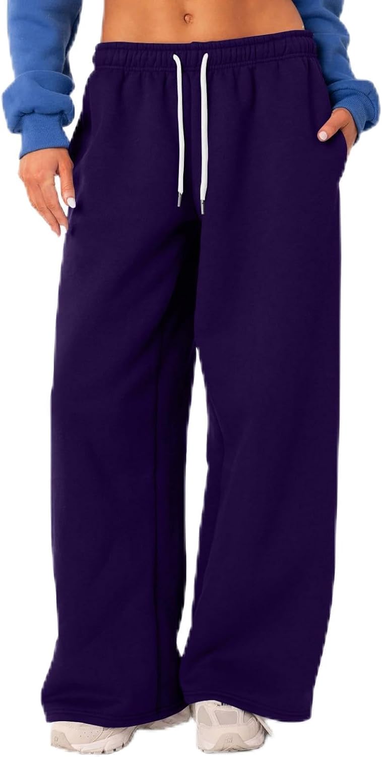 Womens Wide Leg Sweatpants with Pockets and Drawstring 1