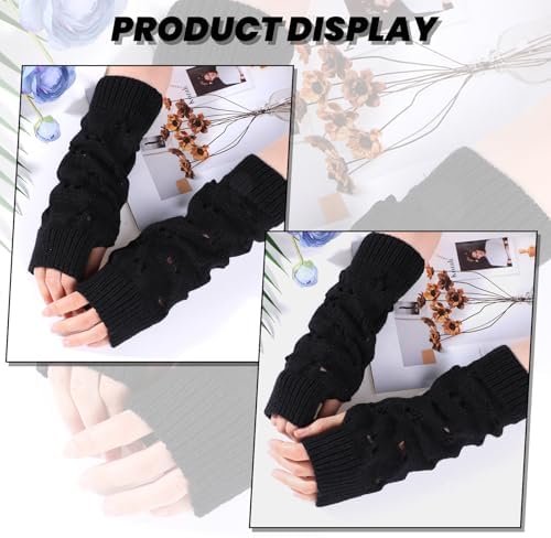 Abeillo Y2K Knit Ripped Arm Warmers for Girls Fashionable Warm 12Inch Gloves