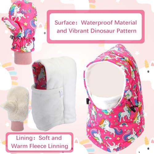 Geyoga Kids Winter Balaclava Set with Gloves Scarf Waterproof Windproof for Toddler