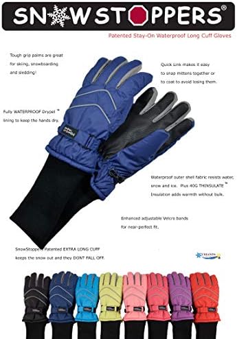 SnowStoppers Kids Waterproof Long Cuff Winter Gloves - Keep Cold Out Warm Inside