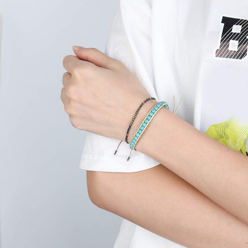 Turquoise Bracelet Adjustable Womens Leather cervical beaded bracelet