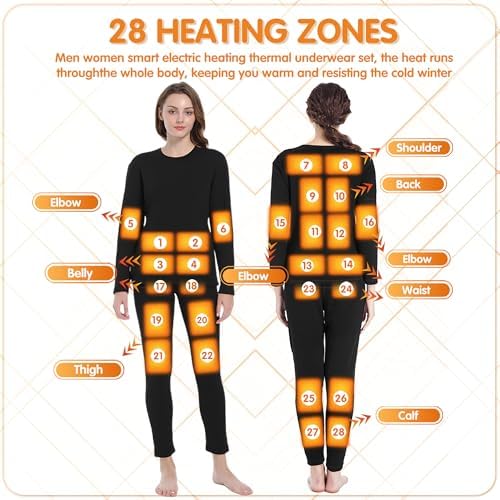 Womens Heated Underwear Set with 28 Heating Zones