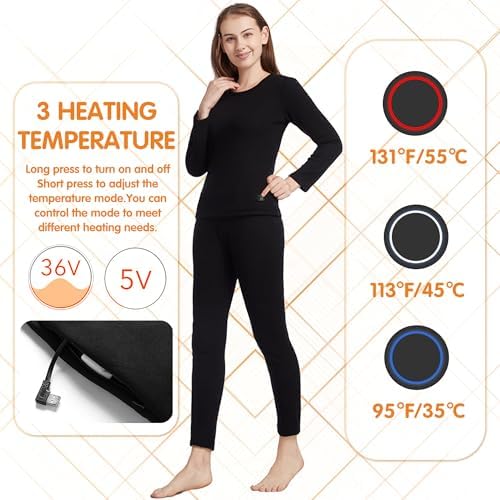 Womens Heated Underwear Set with 28 Heating Zones