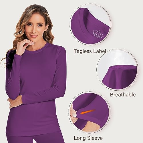 YADIFEN Women Thermal Underwear Set with Fleece Lined Long Johns Purple