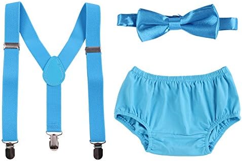 IBTOM CASTLE Baby Boys Cake Smash Outfit First Birthday Bloomers Bowtie Suspenders Set