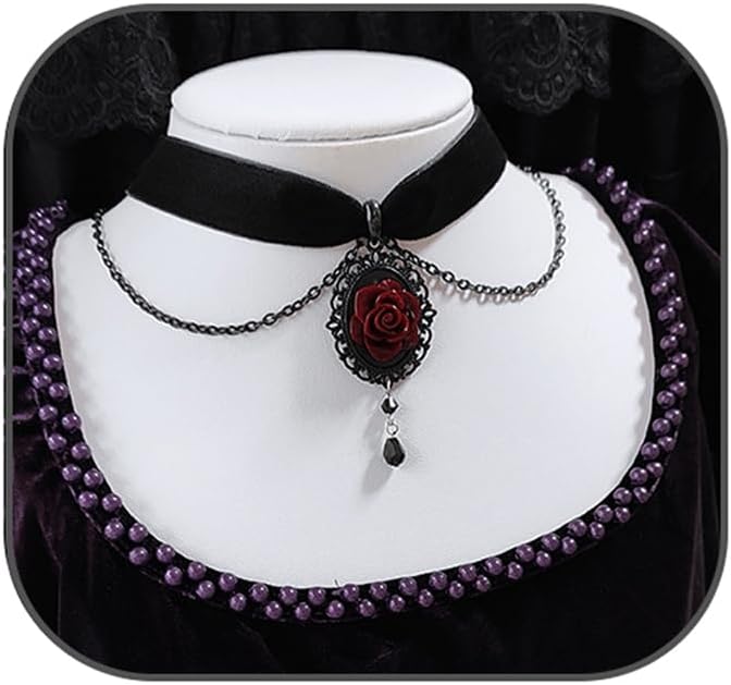 Gothic Black Rose Pendant Choker Necklace for Women