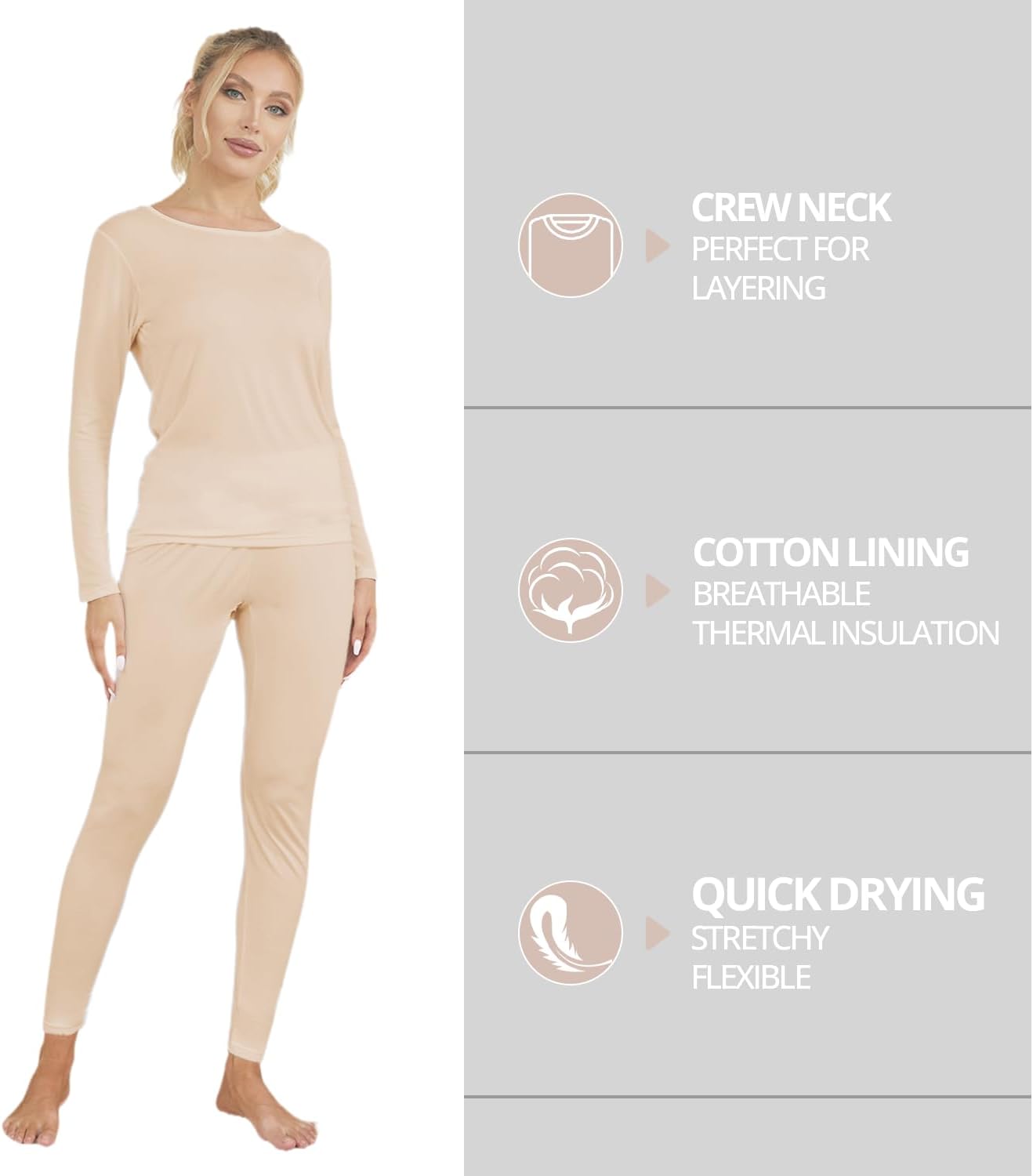 Chango Womens Lightweight Spring Base Layer Set - Beige 1 Set Per Pack XL
