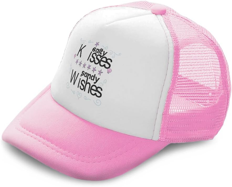 Kids Trucker Hat with Ocean Beach Design Soft Pink Adjustable Snapback