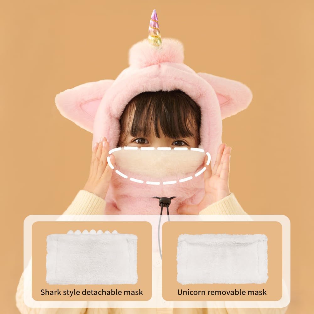 Kids Plush Winter One Piece Hat Scarf Face Mask for Girls Boys