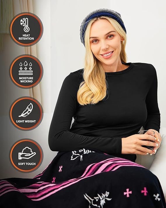 CL Convallaria Women Thermal Base Layer Set Winter Warm Long Johns Fleece Lined