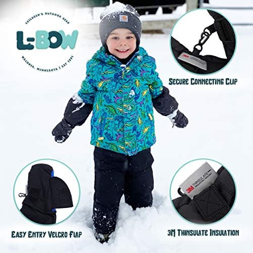 L-BOW Kids Mittens Waterproof Easy Entry Stay-On