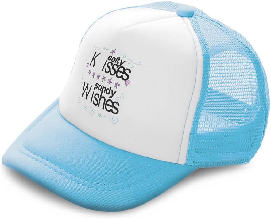 Kids Trucker Hat with Ocean Beach Design Light Blue Adjustable Snapback