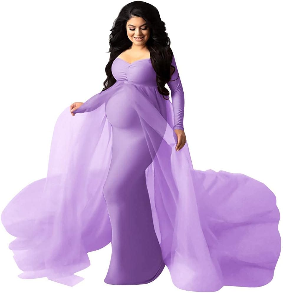 Bustling Off-Shoulder Chiffon Maternity Dress for Photoshop photography