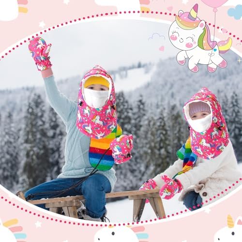 Geyoga Kids Winter Balaclava Set with Gloves Scarf Waterproof Windproof for Toddler