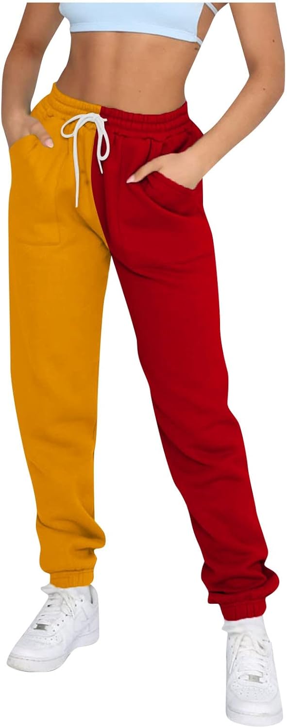 Fleece Straight Leg Sweatpants for Women - Elastic High Waisted Joggers with Pockets