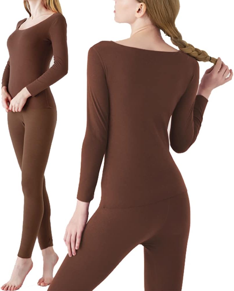 Thermal Underwear Set for Women U Neck Winter - Long Sleeve Top Bottoms