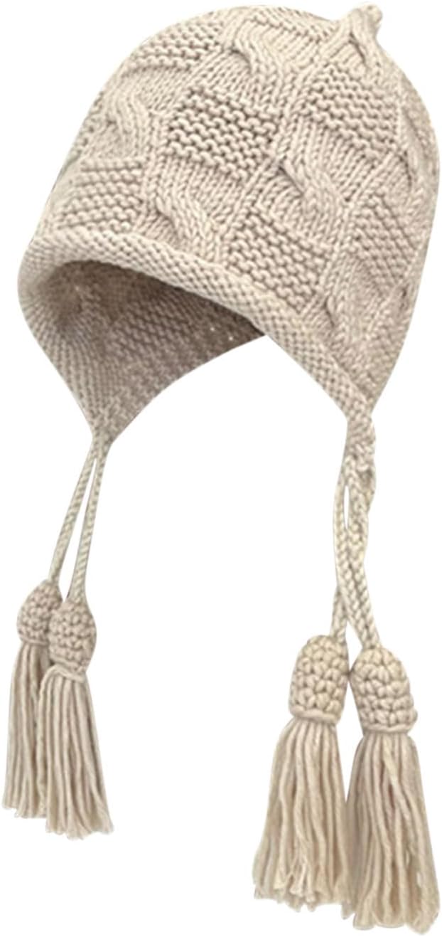 HGps8w Womens Beanie Hats with Tassels - Cozy Winter Skull Caps