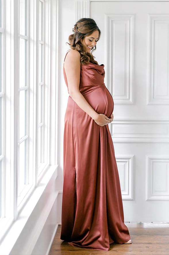 Changuan Silk Satin Maternity Dress for Women Photoshoot