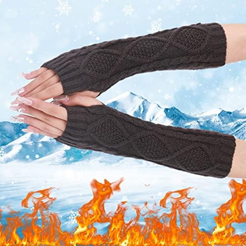 Womens Solid Knitted Fingerless Gloves Dark Gray