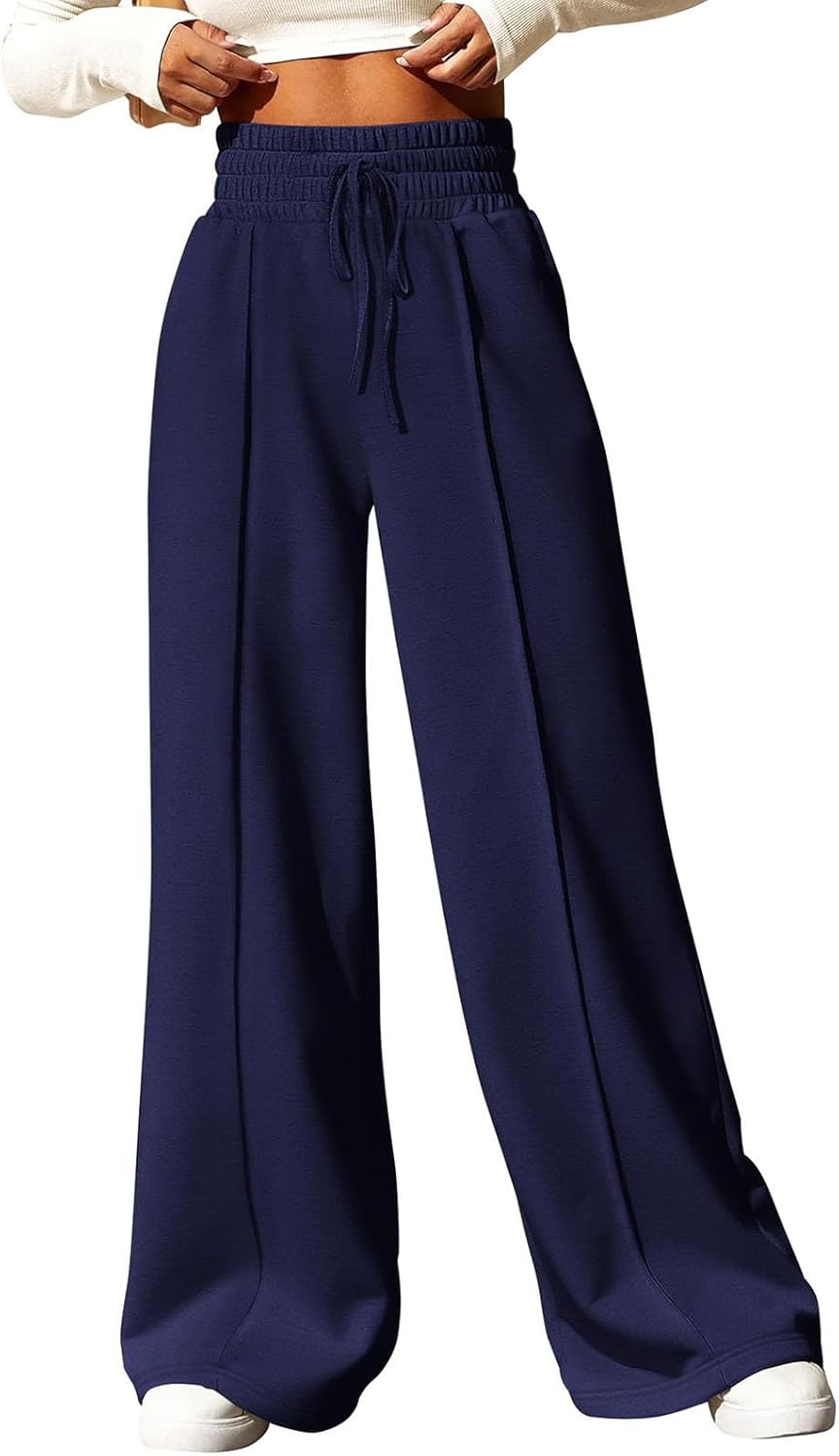 Wide Leg Sweatpants for Women Comfy Lightweight Athletic Drawstring Pants with Pockets