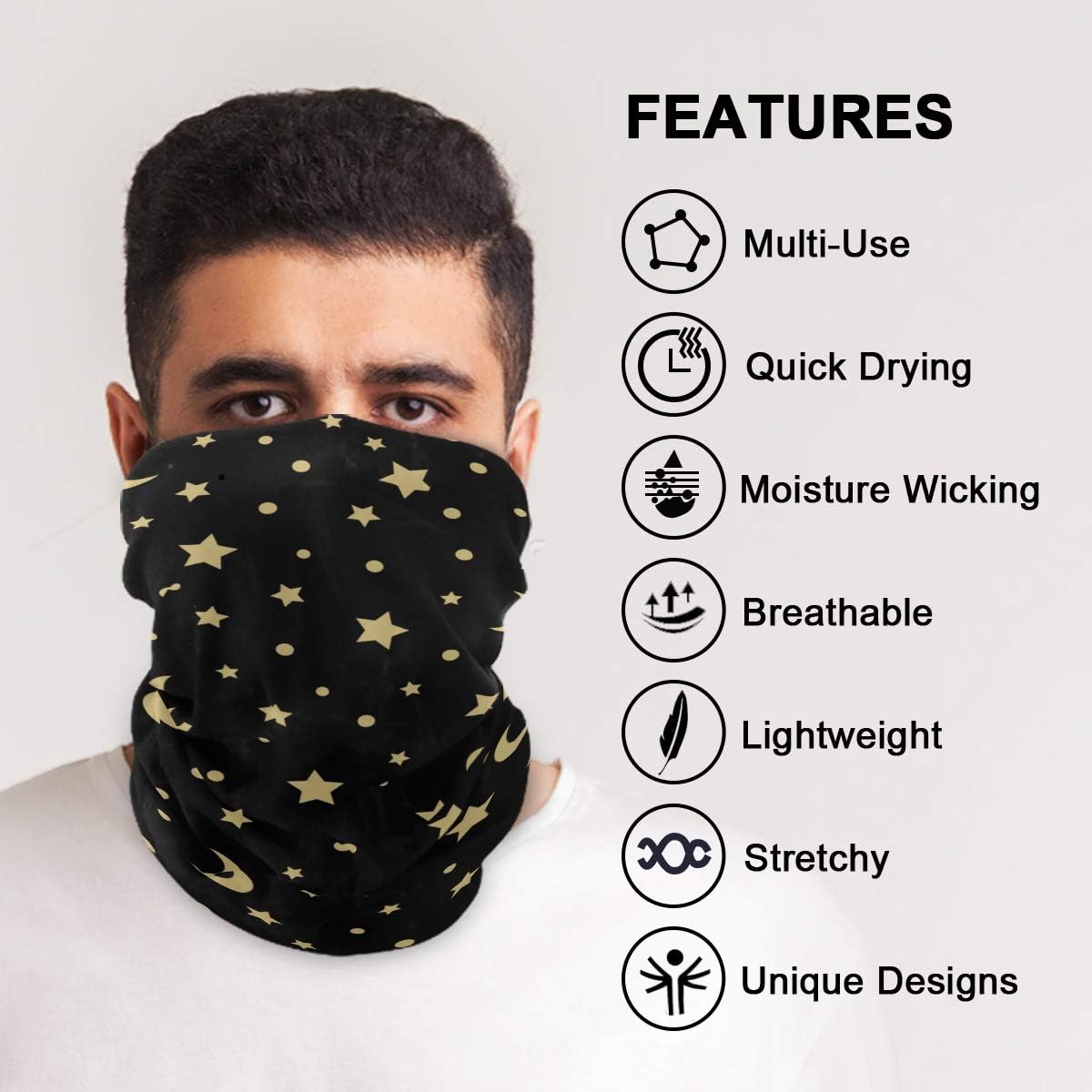 Gold Stars Balaclava Face Cover Quick-Drying Stretchable UV-Protective Headband