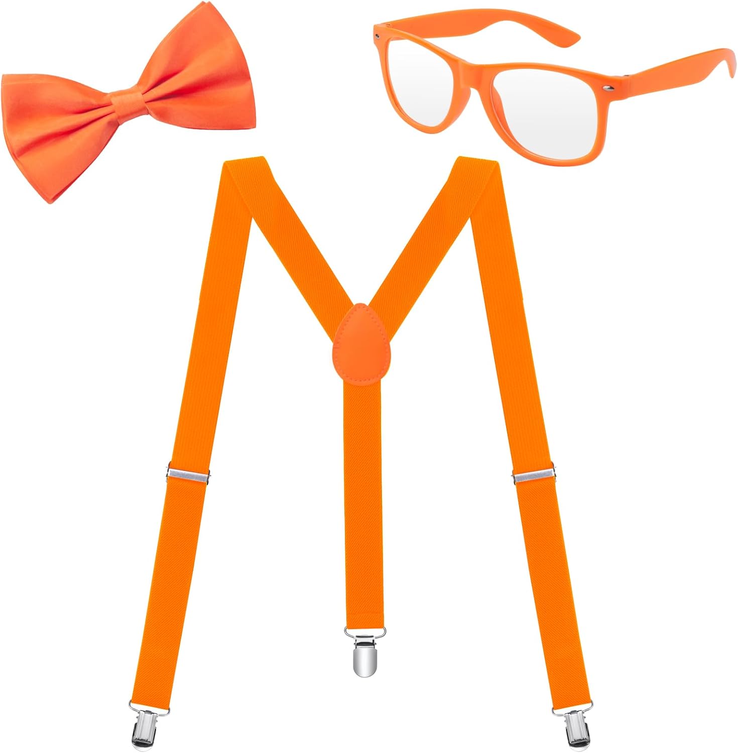 ONUPGO 80s Neon Suspenders Bow Tie Sunglasses Set for Men Women