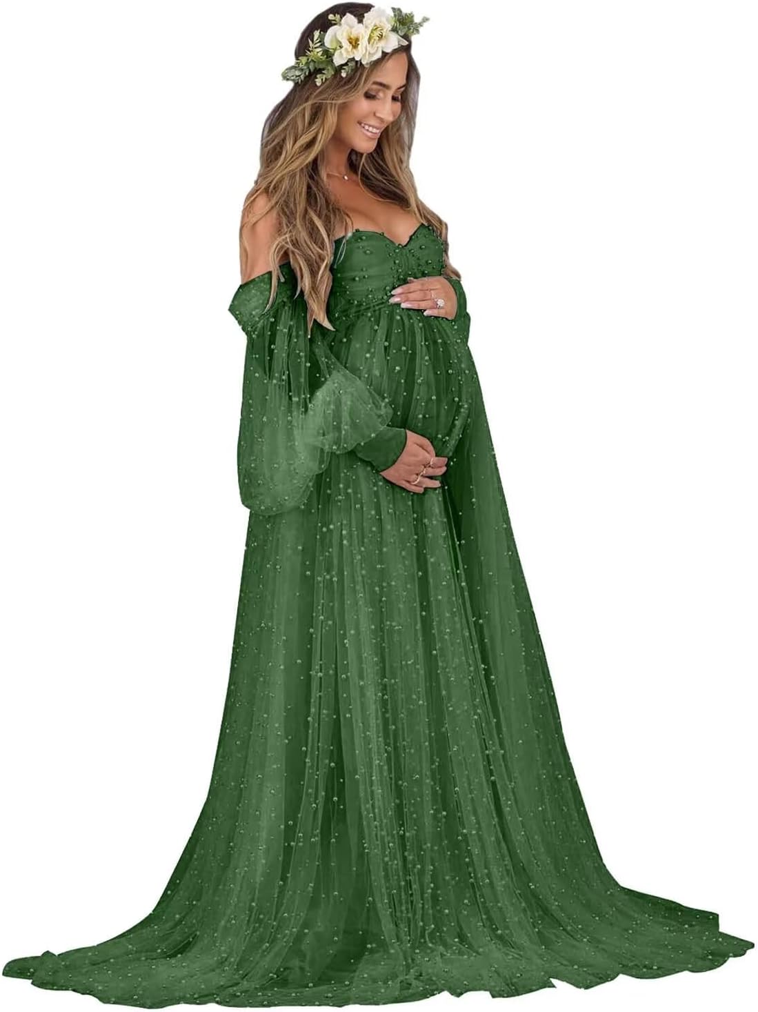 Off Shoulder Pearl Maternity Dress for Special Occasions