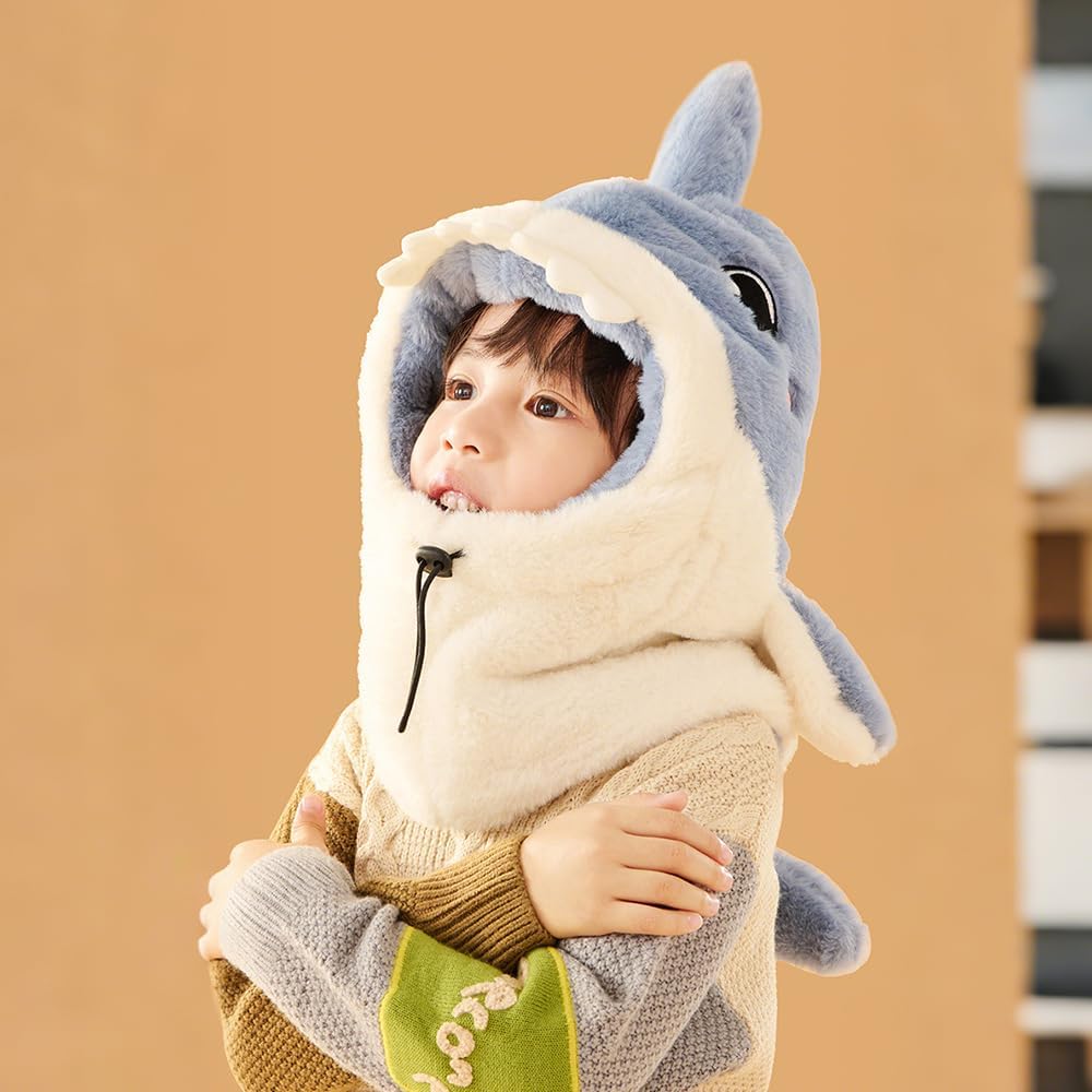 Kids Plush Winter One Piece Hat Scarf Face Mask for Girls Boys