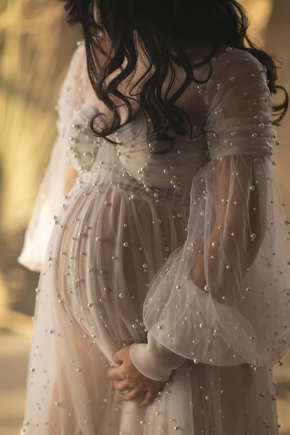 Off Shoulder Pearl Maternity Dress for Special Occasions