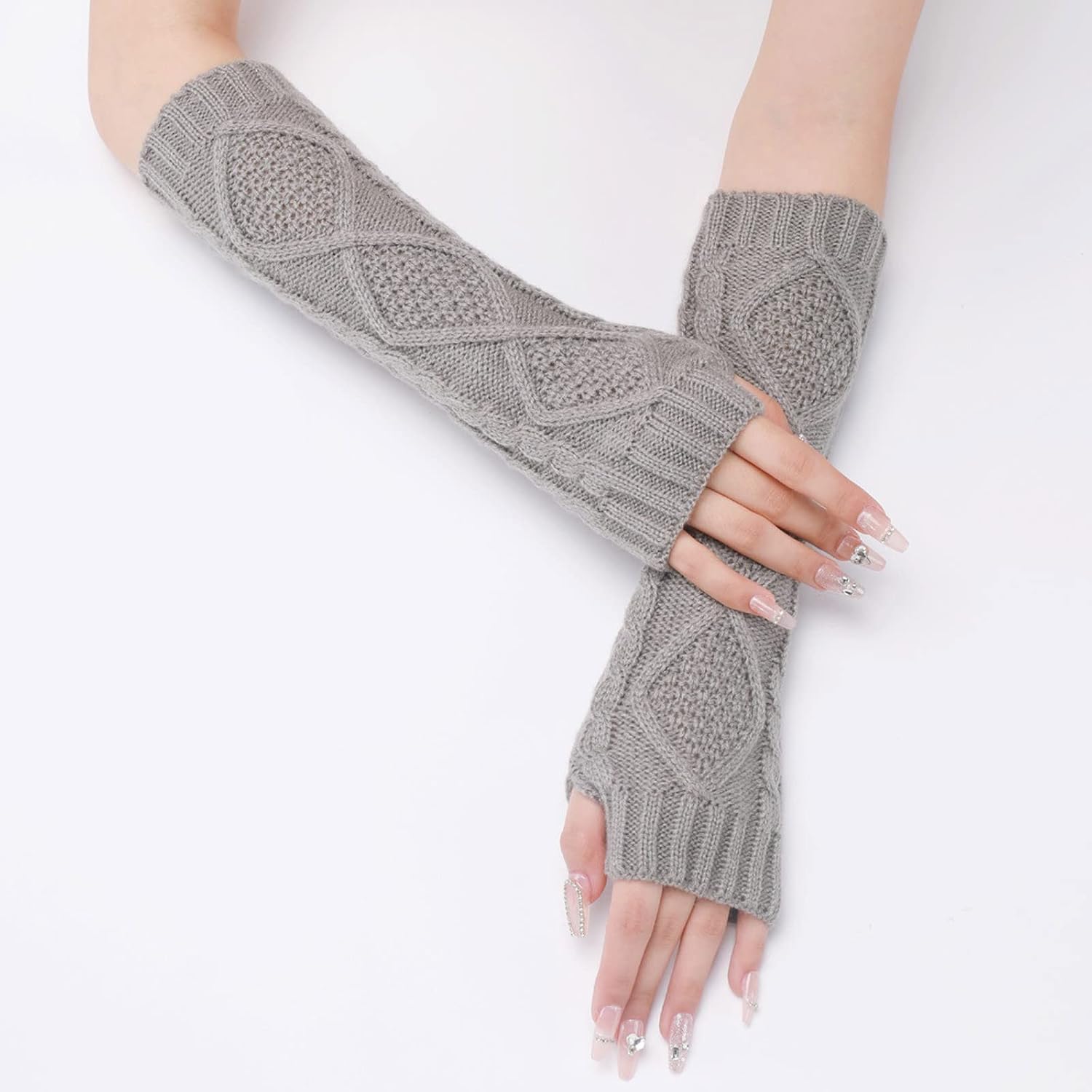 Womens Fingerless Arm Warmers with Thumb Hole Soft Cashmere