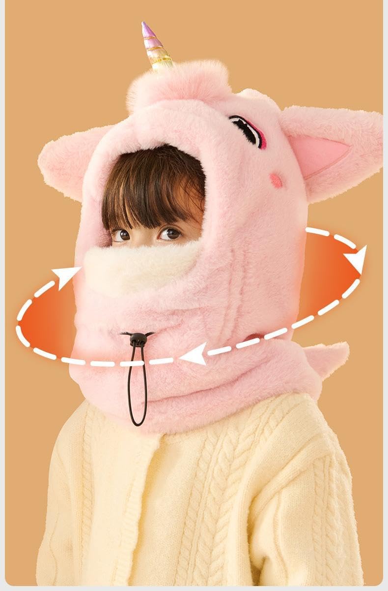 Kids Plush Winter One Piece Hat Scarf Face Mask for Girls Boys