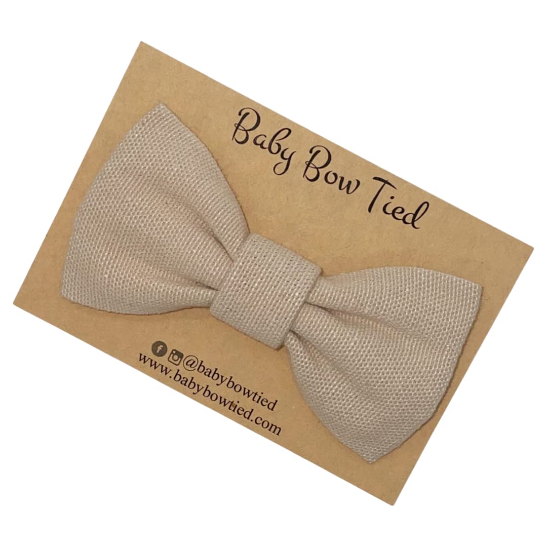 Handmade Pre-Tied Clip on Bow Tie for Baby Small Woven Taupe