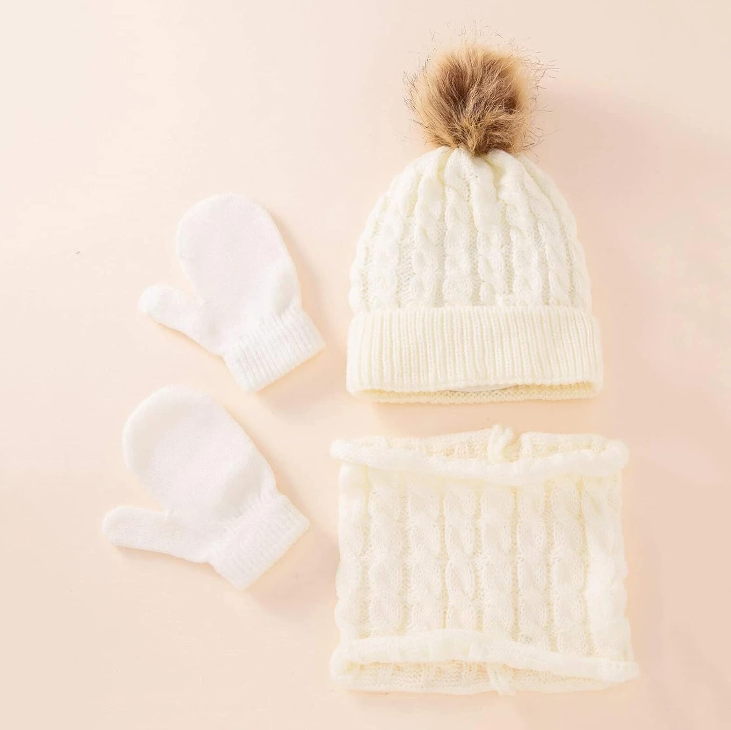 3Pcs Kids Winter Hat Scarf Gloves Set