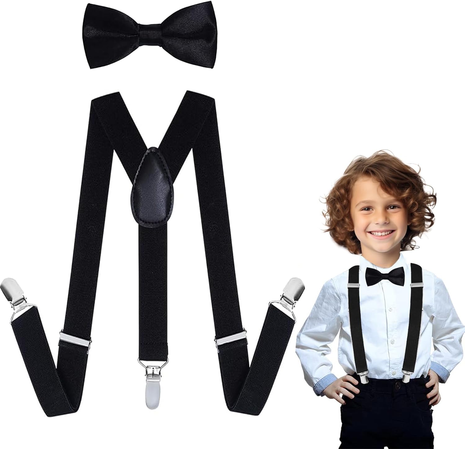 Adjustable Bow Ties and Suspenders for Boys Set