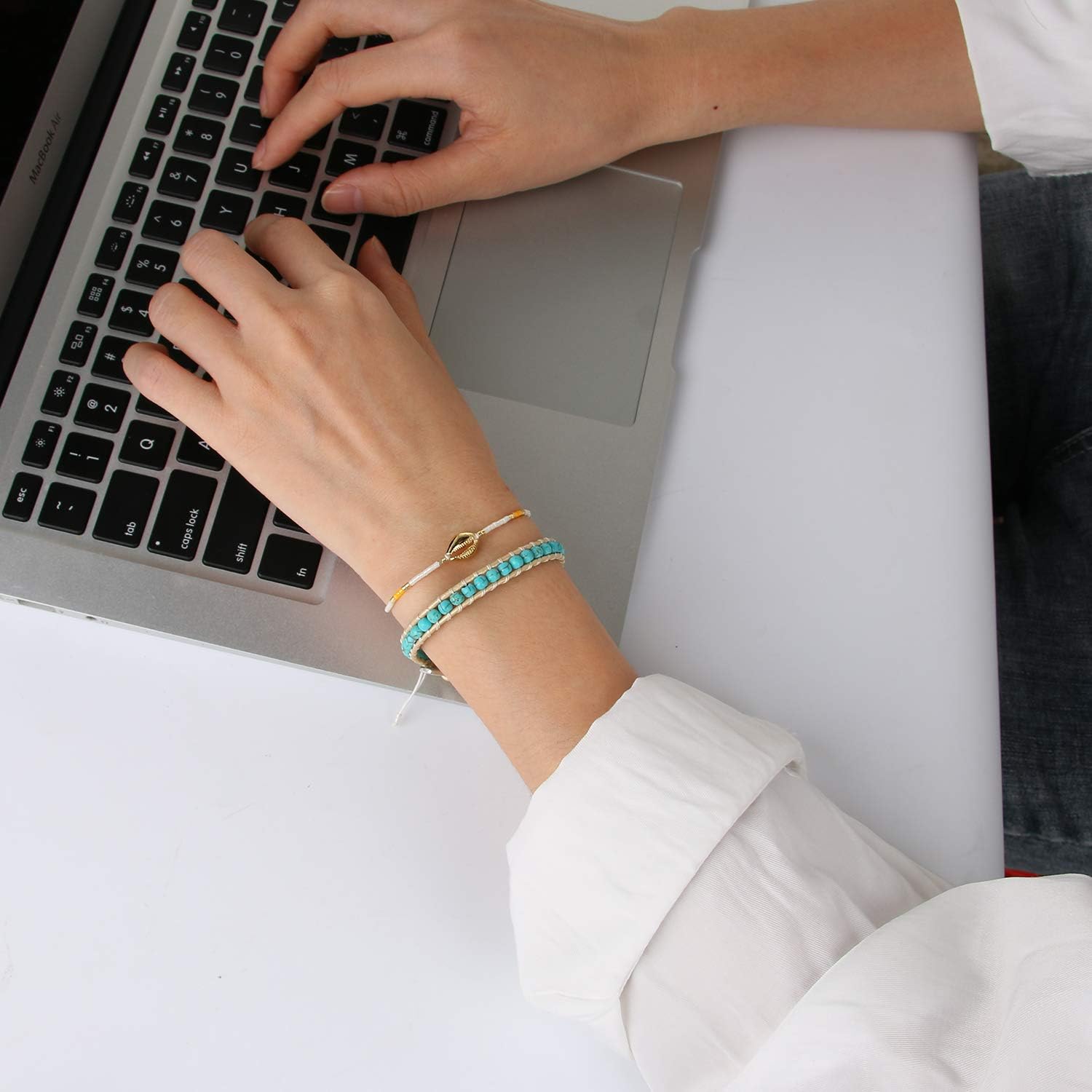 Turquoise Bracelet Adjustable Womens Leather cervical beaded bracelet