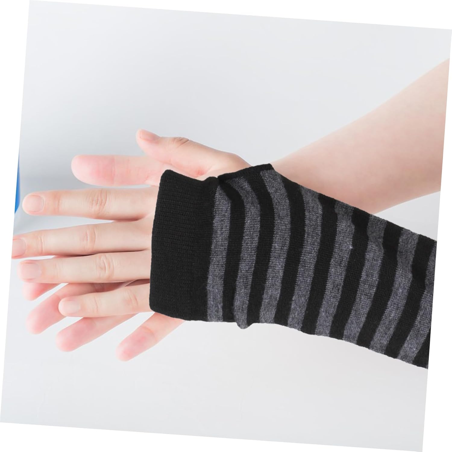 Women Fingerless Knitted Striped Arm Warmers for Winter