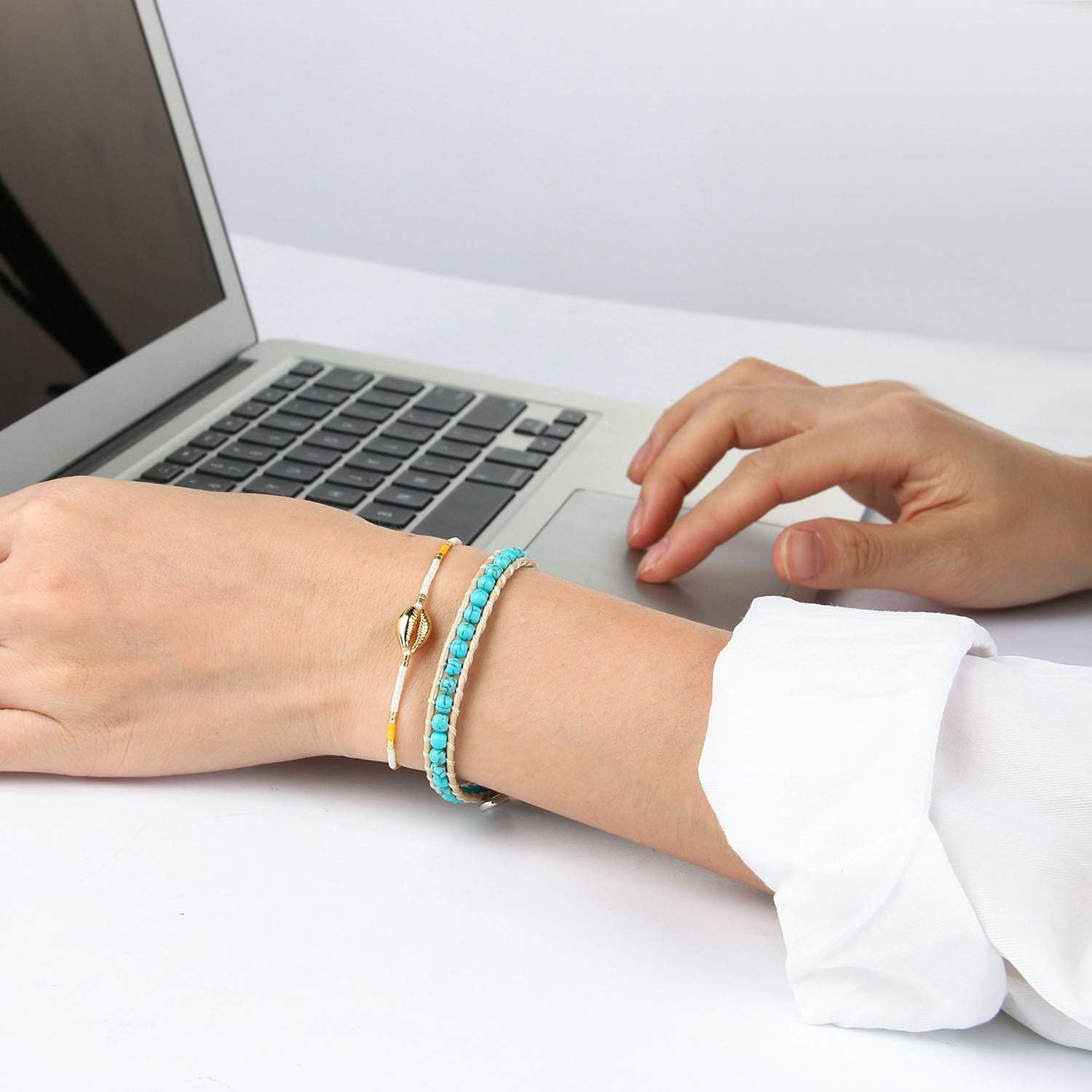 Turquoise Bracelet Adjustable Womens Leather cervical beaded bracelet