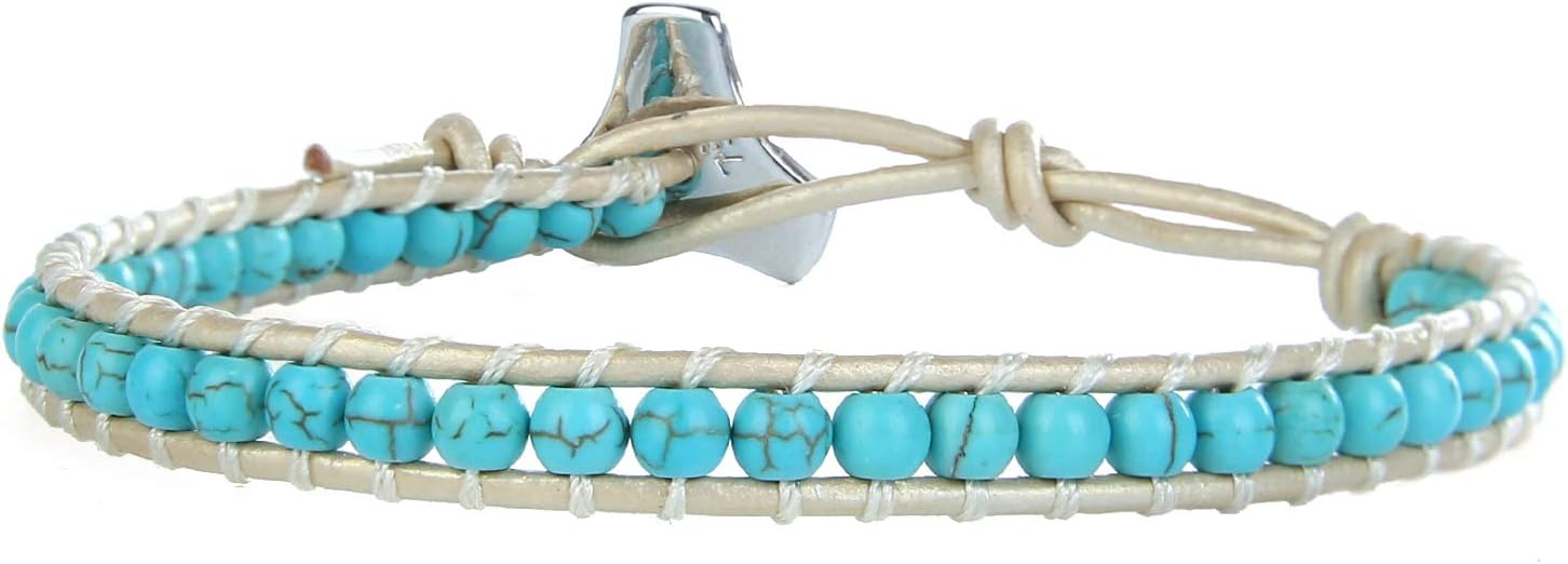 Turquoise Bracelet Adjustable Womens Leather cervical beaded bracelet