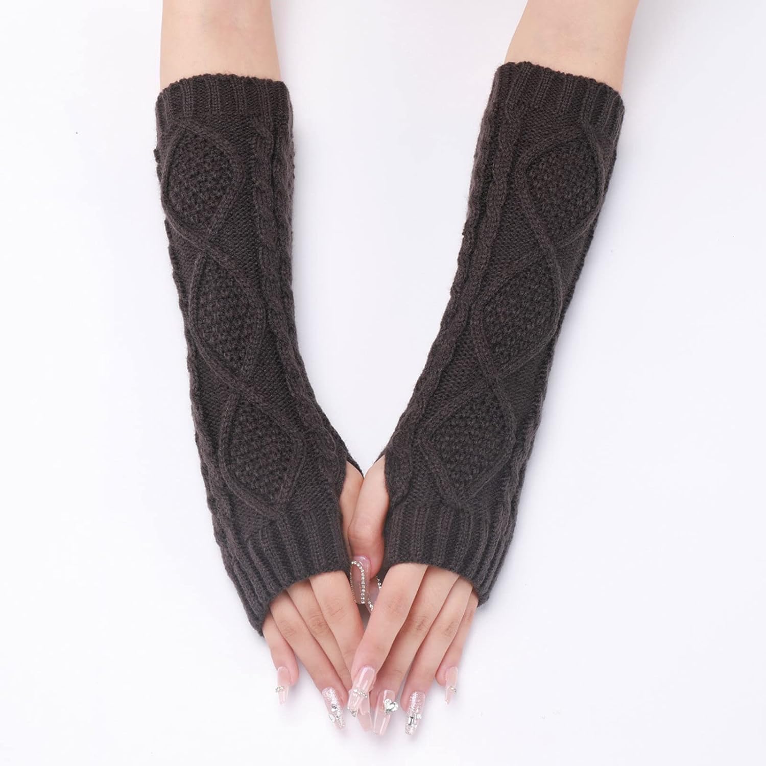Womens Solid Knitted Fingerless Gloves Dark Gray
