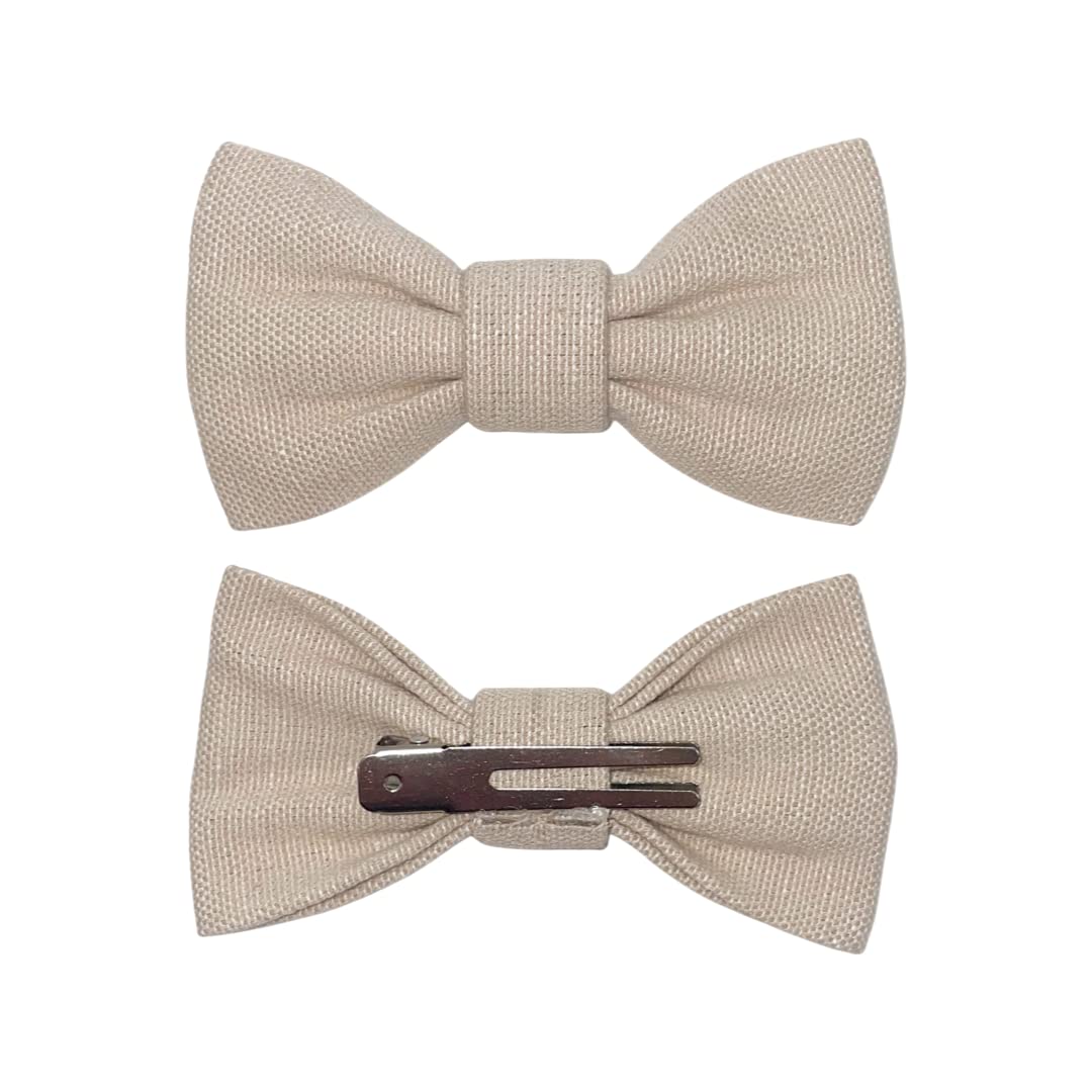 Handmade Pre-Tied Clip on Bow Tie for Baby Small Woven Taupe