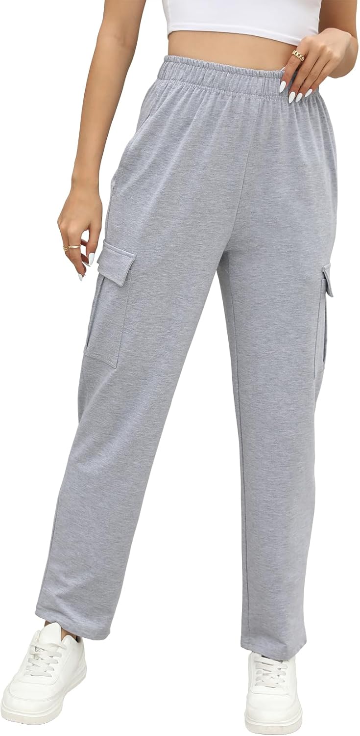 Womens High Waisted Cargo Sweatpants with Pockets
