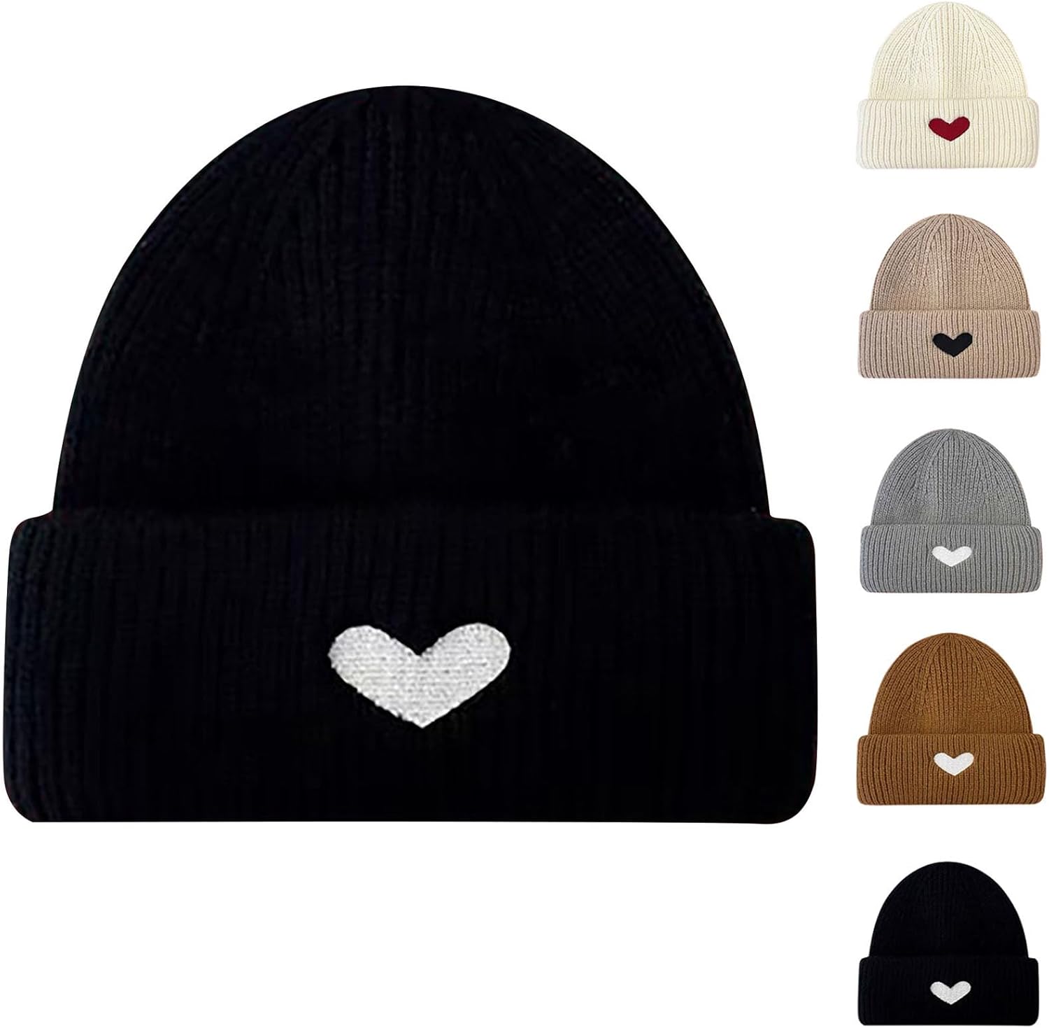 Cute Heart Knit Beanie Women