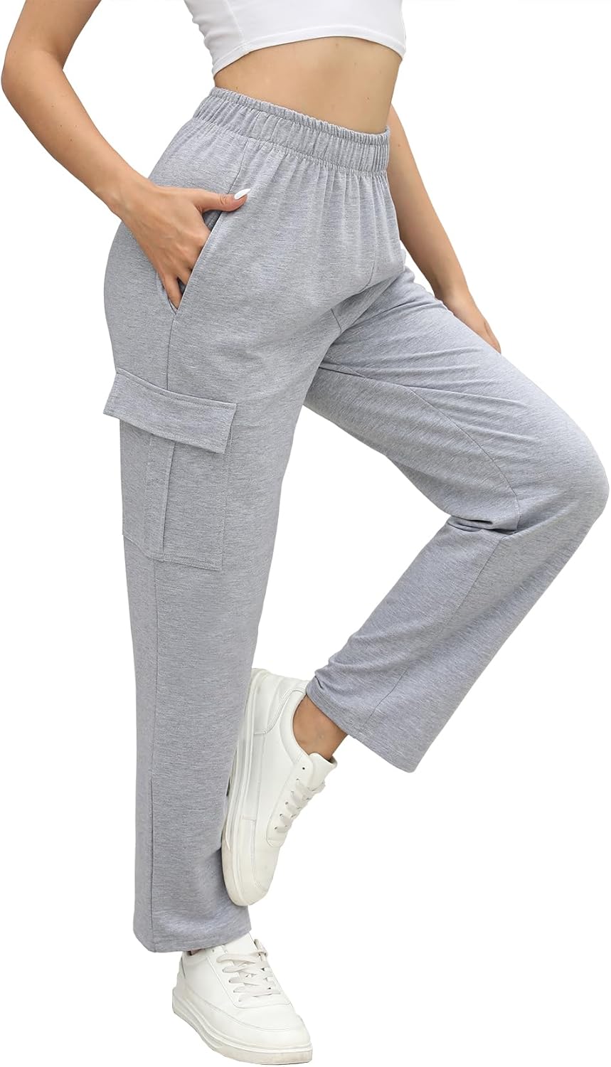 Womens High Waisted Cargo Sweatpants with Pockets
