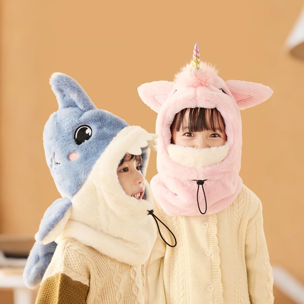 Kids Plush Winter One Piece Hat Scarf Face Mask for Girls Boys