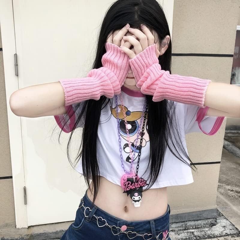WSXKA Kawaii Pink Fingerless Gloves