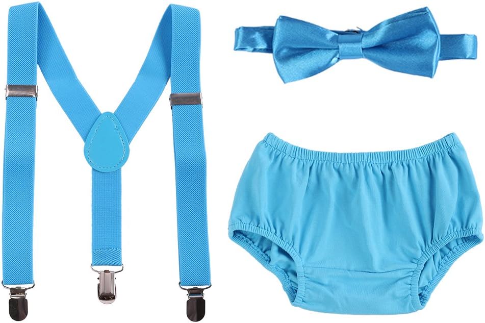 IBTOM CASTLE Baby Boys Cake Smash Outfit First Birthday Bloomers Bowtie Suspenders Set