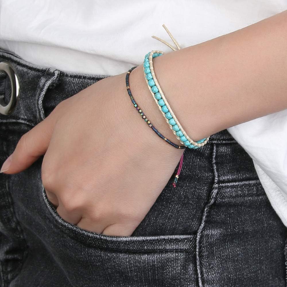 Turquoise Bracelet Adjustable Womens Leather cervical beaded bracelet