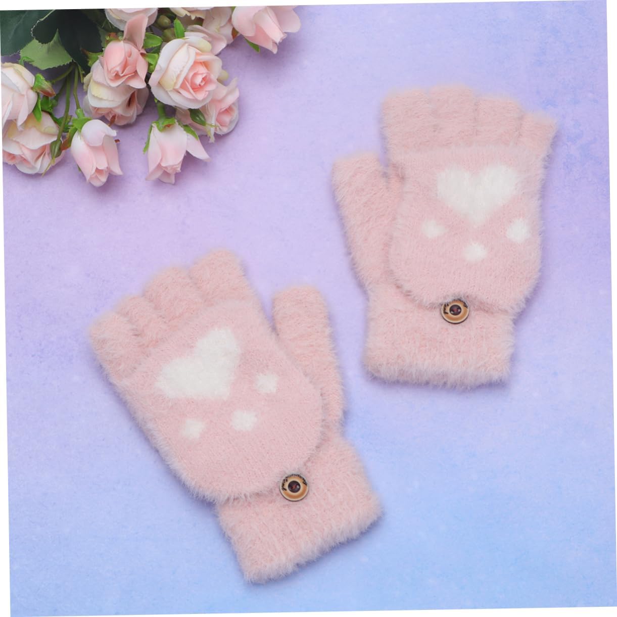 Homoyoyo Plush Half Finger Gloves for Winter