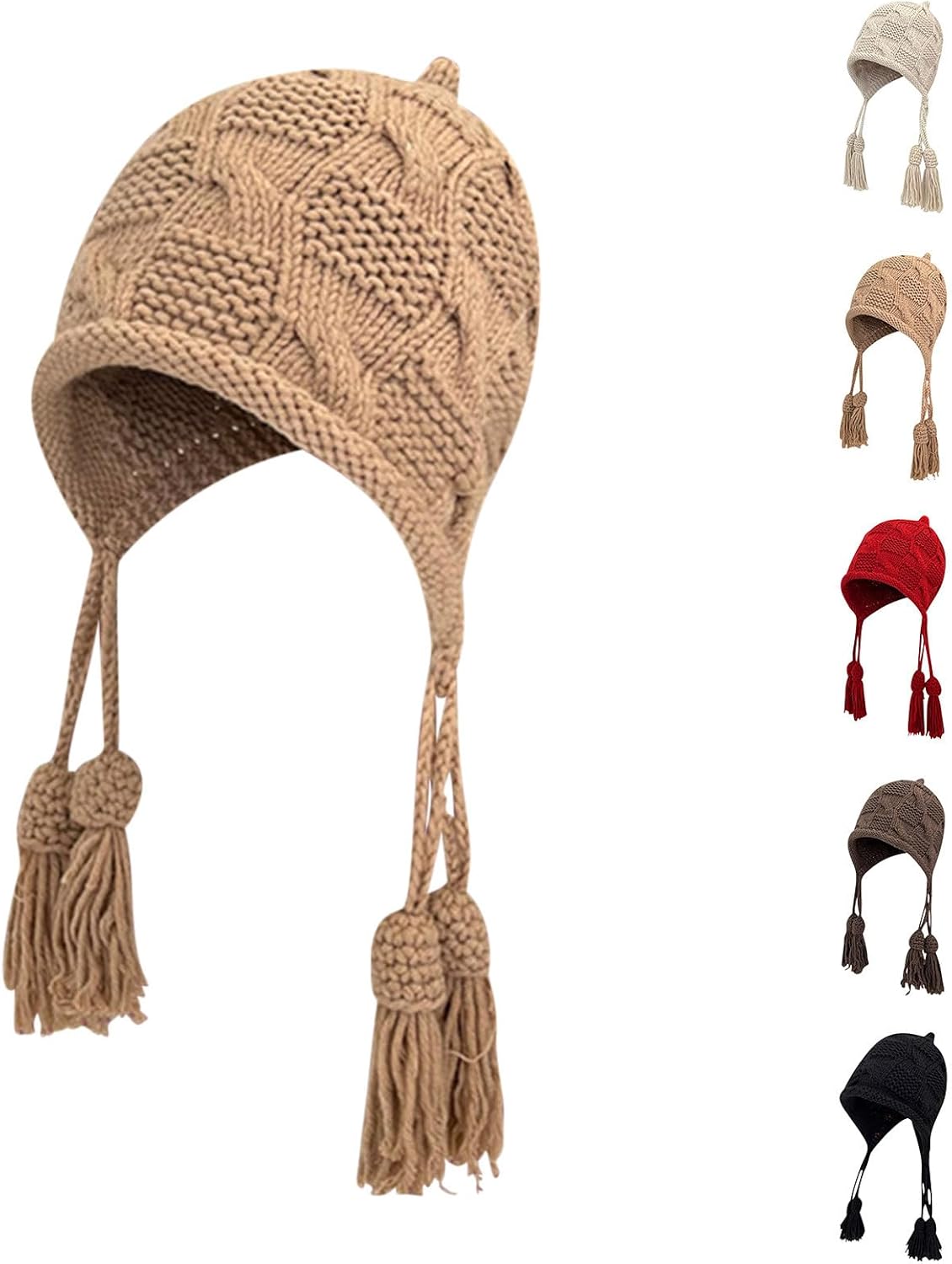 HGps8w Womens Beanie Hats with Tassels - Cozy Winter Skull Caps