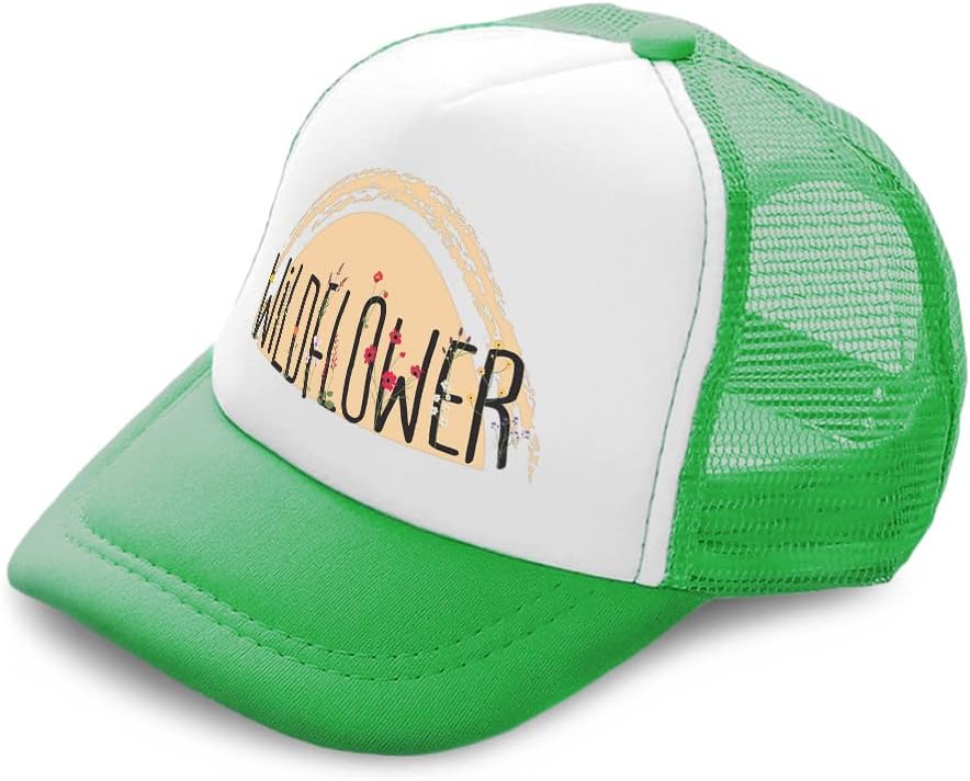 Kids Trucker Hat with Wild Flower Design Kelly Green Adjustable Snapback